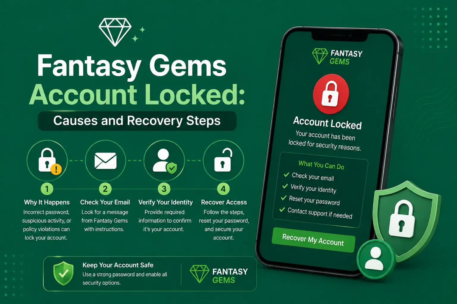 Fantasy Gems account locked recovery guide graphic