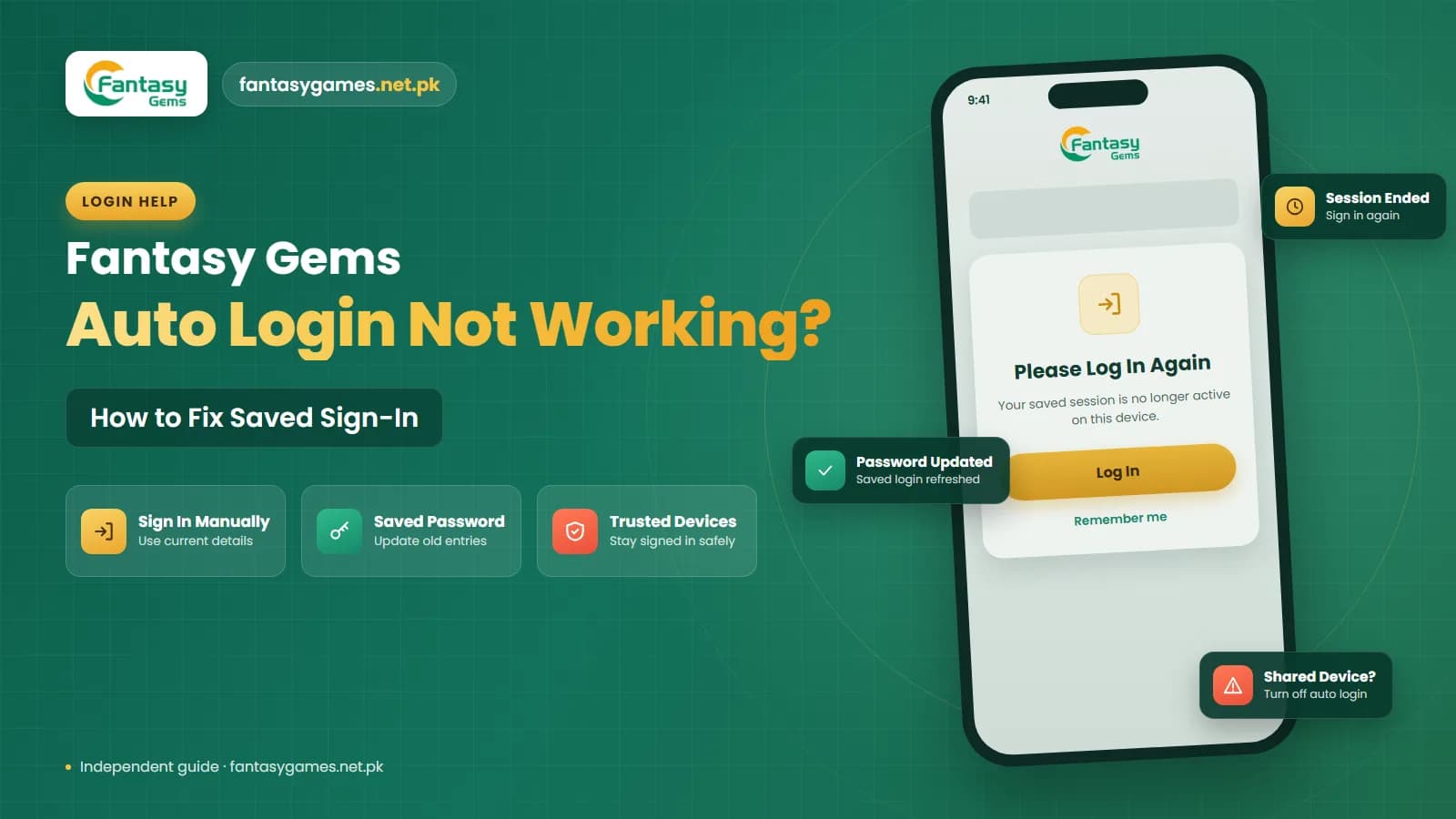 Fantasy Gems auto login not working with the app asking for a manual sign-in on a phone screen