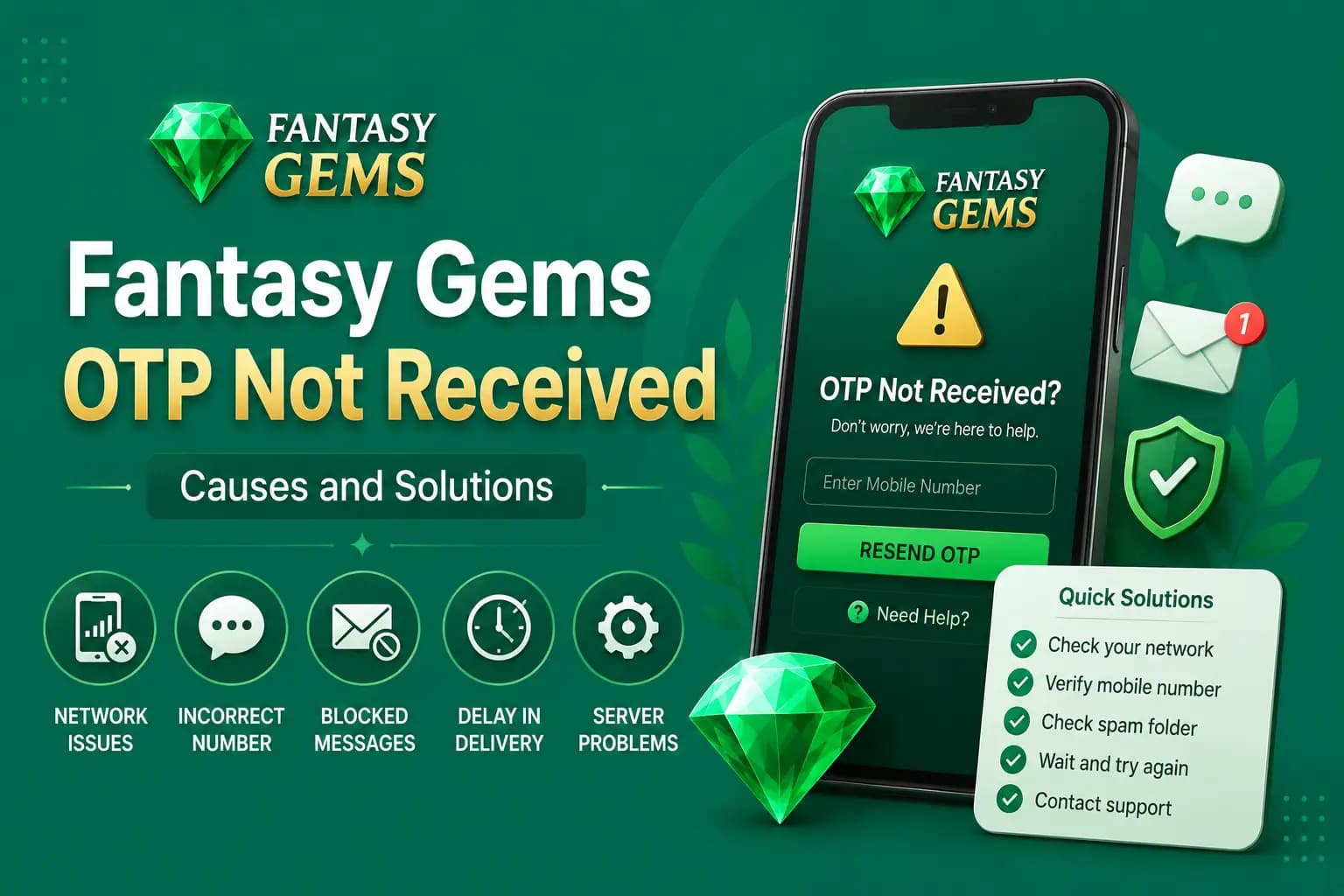 Fantasy Gems OTP not received troubleshooting guide graphic