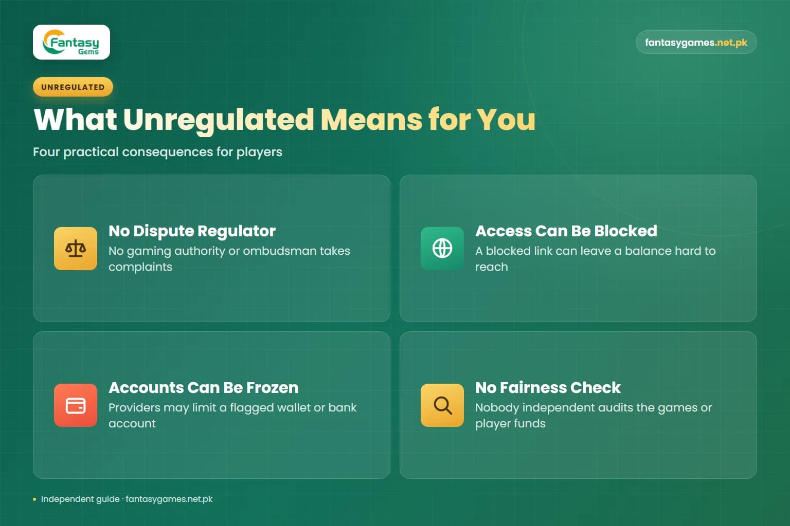 Is Fantasy Gems legal in Pakistan risk cards on what an unregulated app means for disputes, access, payments and fairness