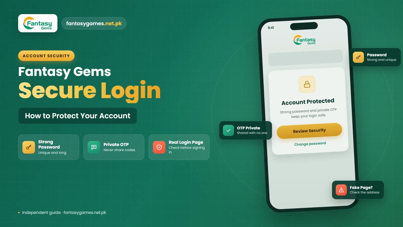 How to secure your Fantasy Gems login account with a strong password, private OTP codes and a checked login page