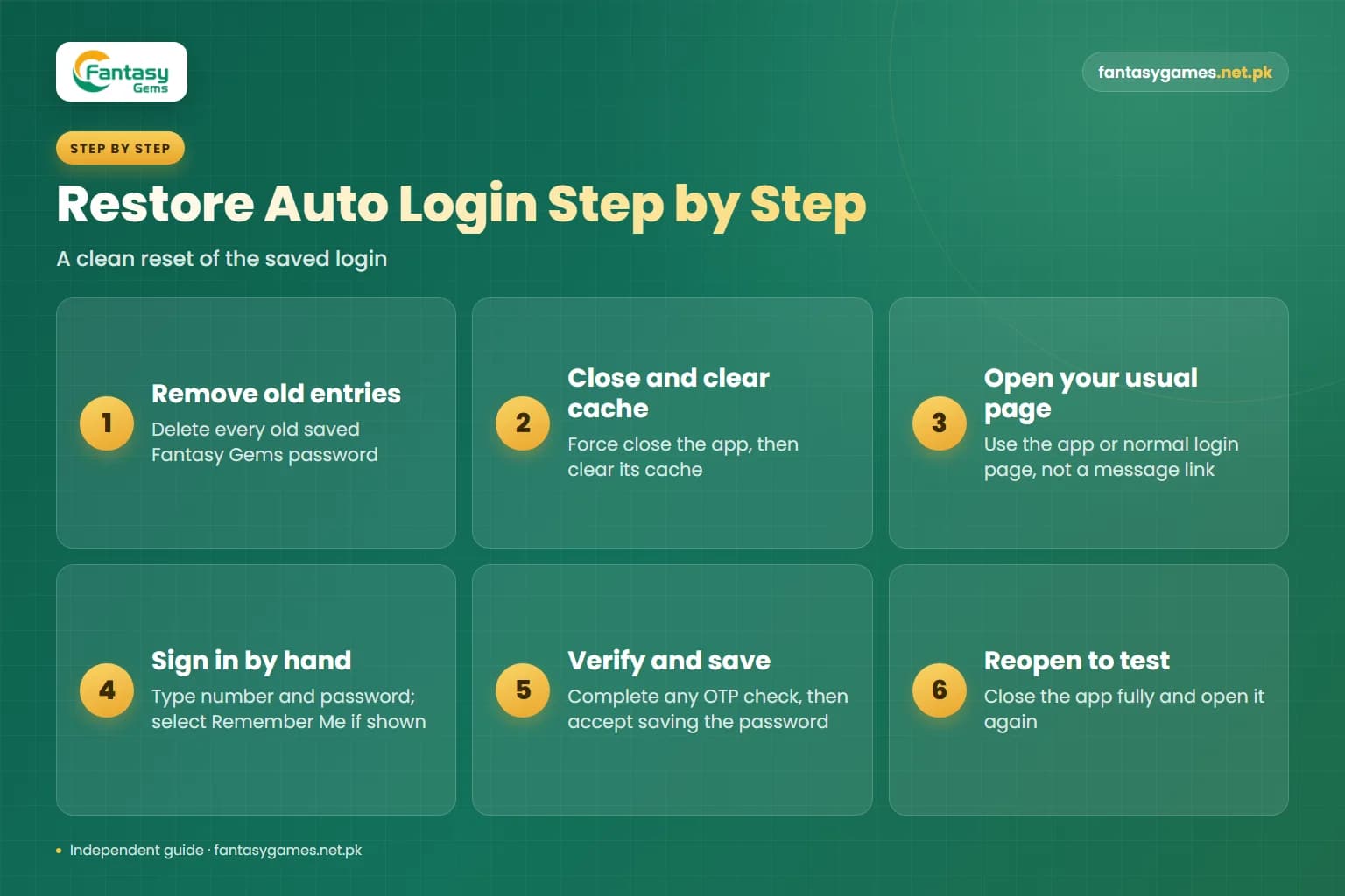 Six steps to restore a saved sign-in when Fantasy Gems auto login not working keeps sending you to the login screen Six steps to restore a saved sign-in when Fantasy Gems auto login not working keeps sending you to the login screen