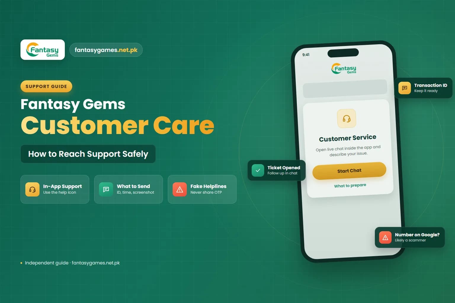 Fantasy Gems customer care graphic showing in-app support chat and what details to send Fantasy Gems customer care graphic showing in-app support chat and what details to send