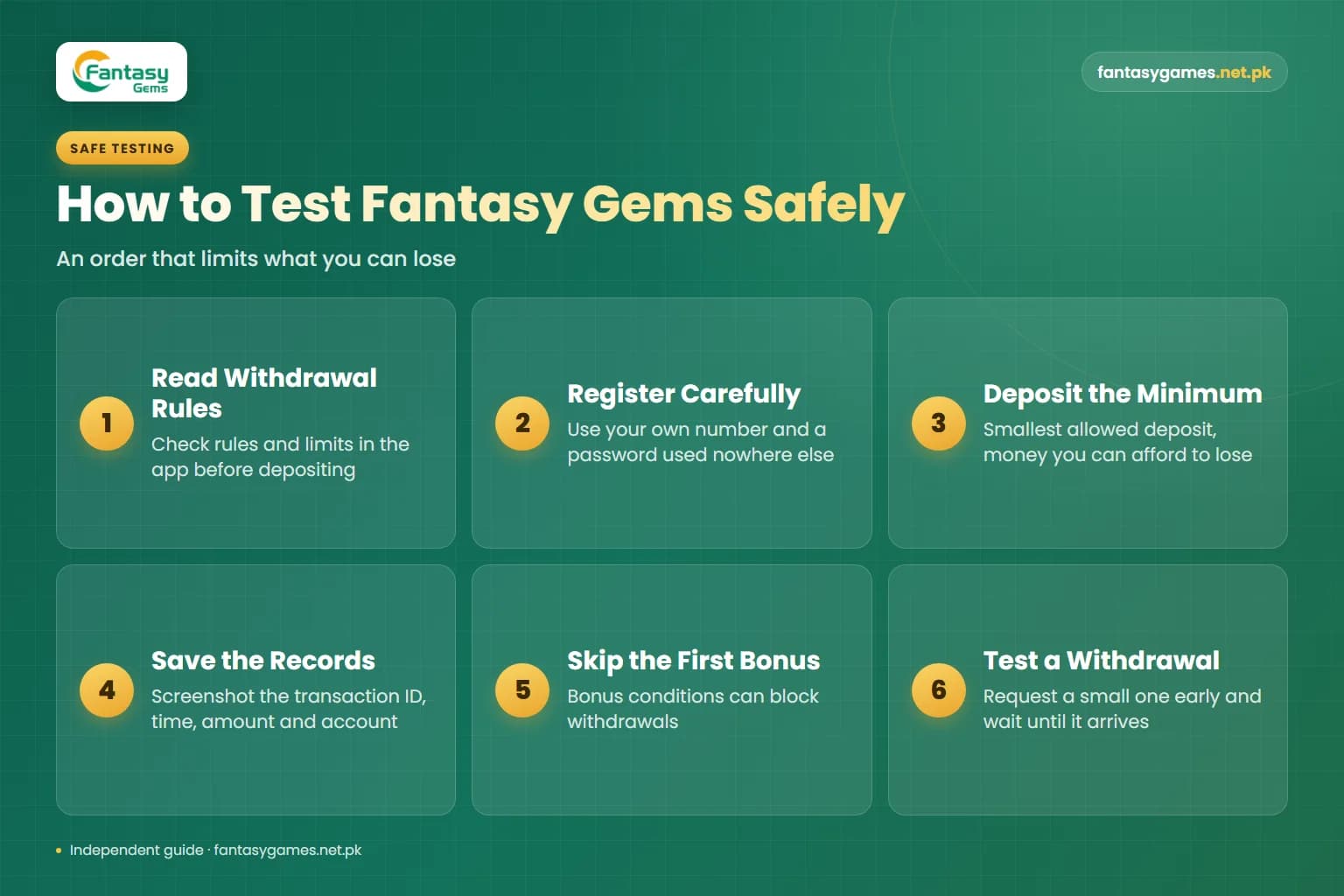 Six safe testing steps from the Fantasy Gems real or fake review, from reading withdrawal rules to a small test payout Six safe testing steps from the Fantasy Gems real or fake review, from reading withdrawal rules to a small test payout
